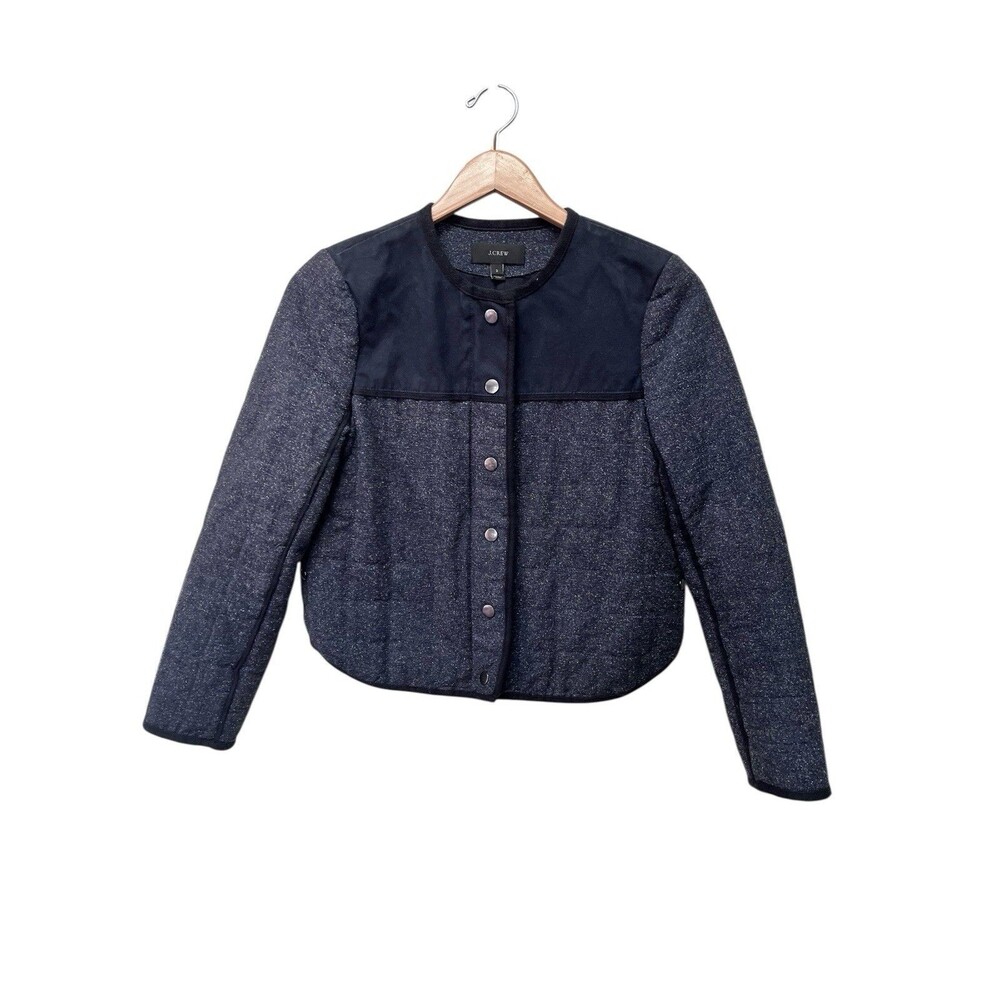 J.Crew Collarless Fencing Donegal Herringbone Gray Jacket Womens Sz 2
